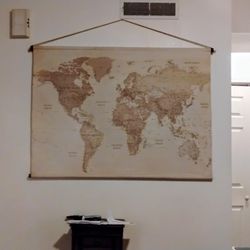 Large 50" Ancient  Scroll Style  World Map 