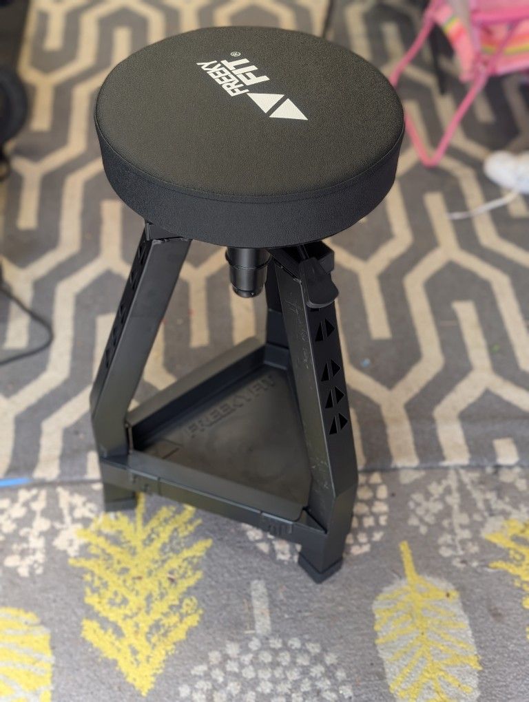FreekyFit Adjustable Shop Stool (360 Swivel, Padded Seat, Tool Tray, 350lbs Capacity)