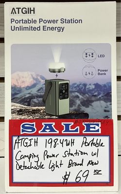 ATGIH 198.4 Wh Portable Camping Power Station W/ Detachable Light Brand New