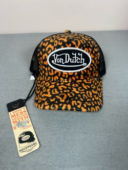 Von Dutch Leopard Print Velour Trucker Hat Snapback Cap Black Orange NEW