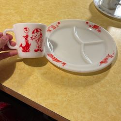 Vintage Pyrex Milk Glass Children’s Set. Circus Theme