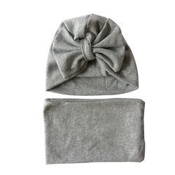 Baby Girl Gray Turban Bow Hat w/ Scarf