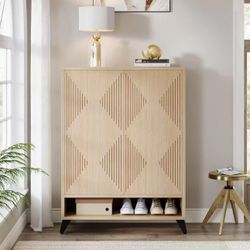 NY228 assembled Shoe Cabinet with Doors, 6-Tier Entryway Shoe Storage Cabinet with Adjustable Shelves, Modern Wooden Shoe Organizer Cabinet for Living