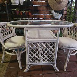 Tropical Decor. Handmade Wicker Rattan Table & 2 Chairs