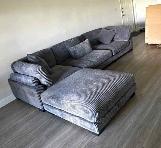 Sectional Sofa Grey Corduroy New 135x90 NEW