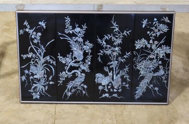 Vintage Asian Mother-of-Pearl & Black Lacquer Wall Art (34" x 23")
