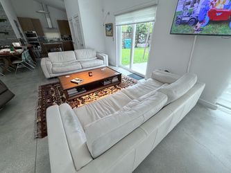 Scan Design White Leather Sofas – Modern Contemporary – Pair Available