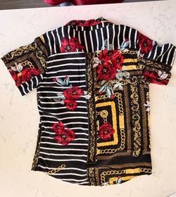 Reason Clothing Baroque Floral & Striped Button-Up Shirt - Size M