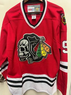 Bobby Hull Chicago Blackhawks Silver Skull Red Jersey Size XL