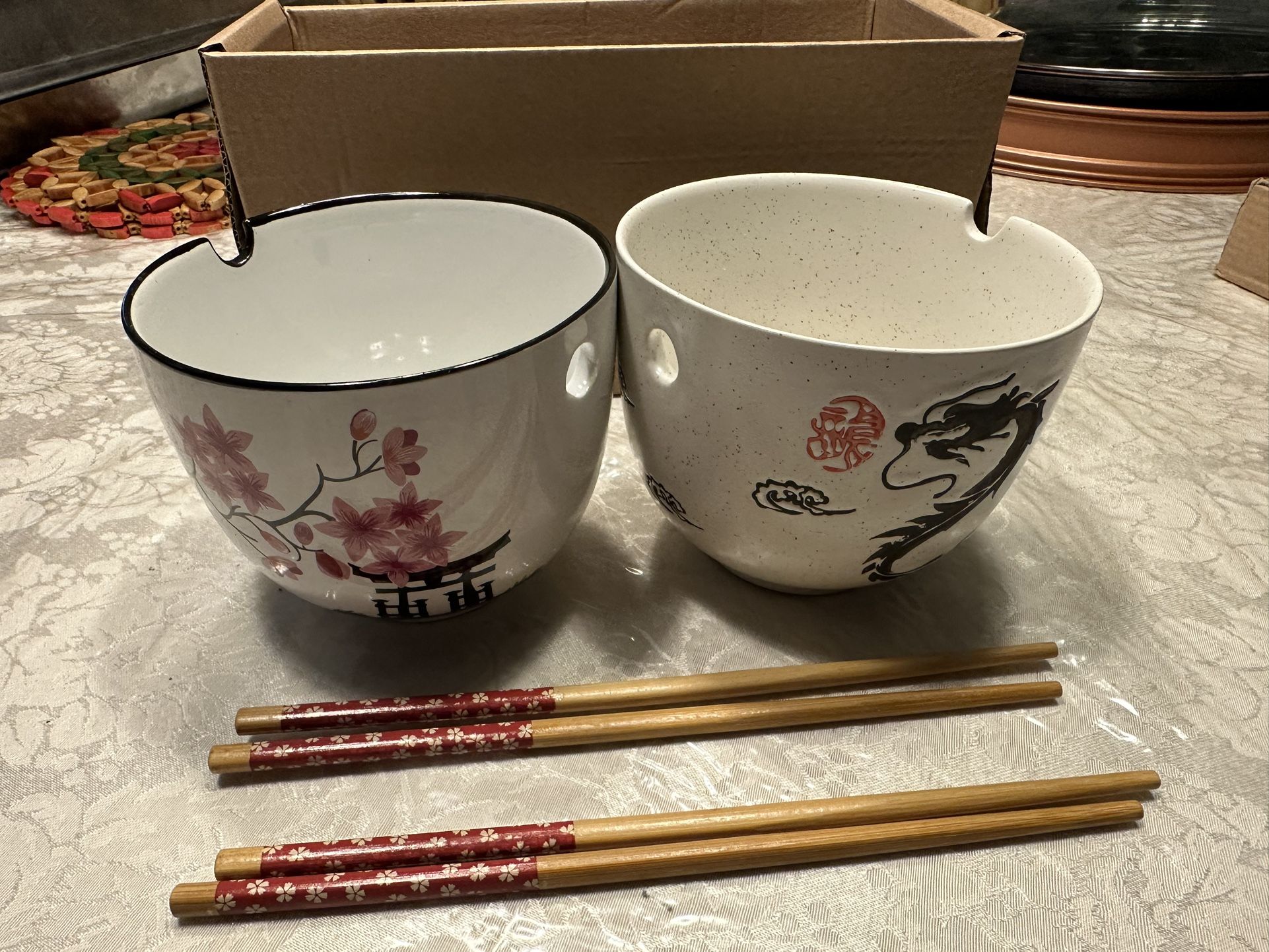 Two Sakura Pastel Noodle Bowl Set