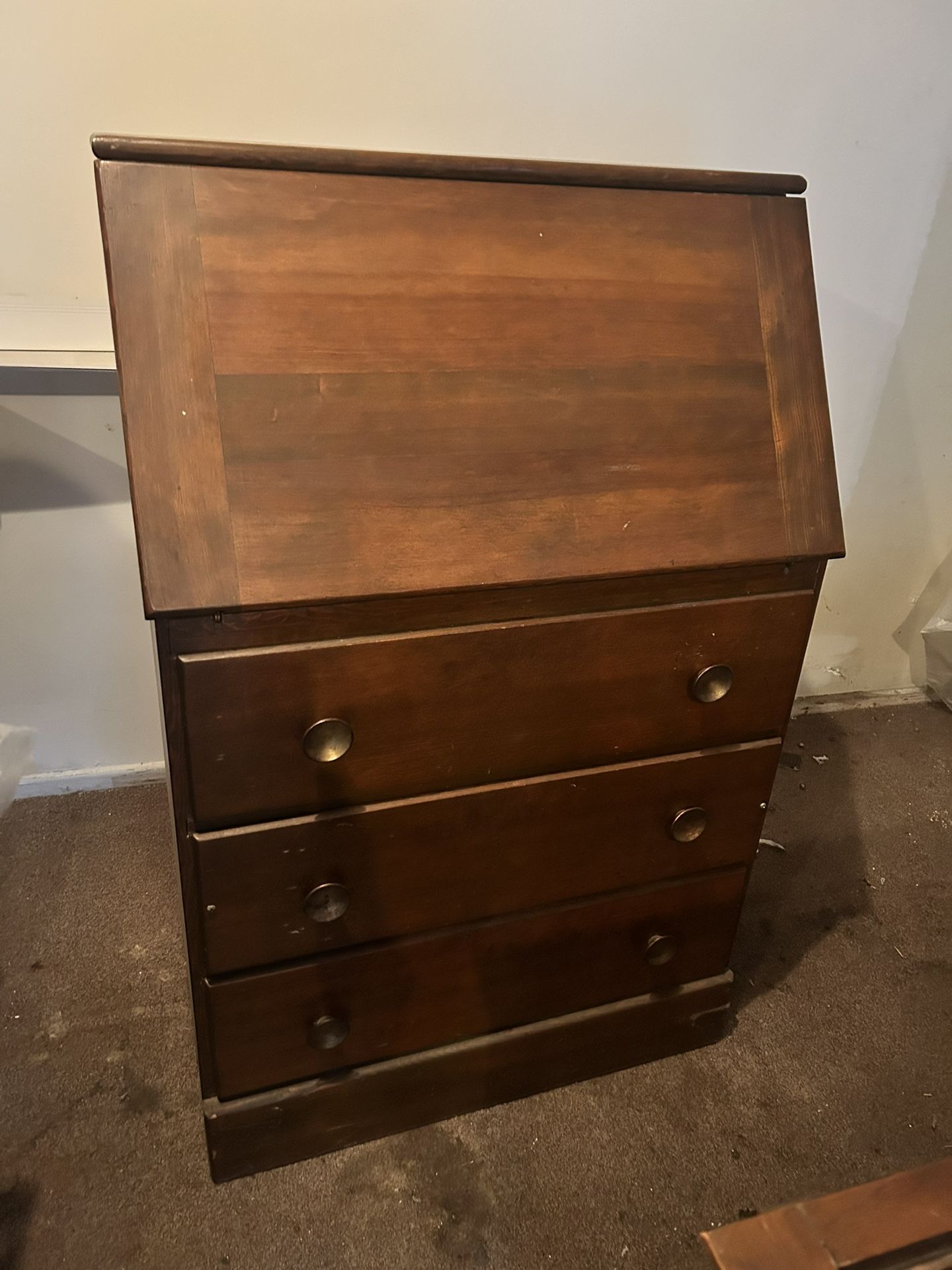 Vintage Wooden Secretary Desk With Hutch