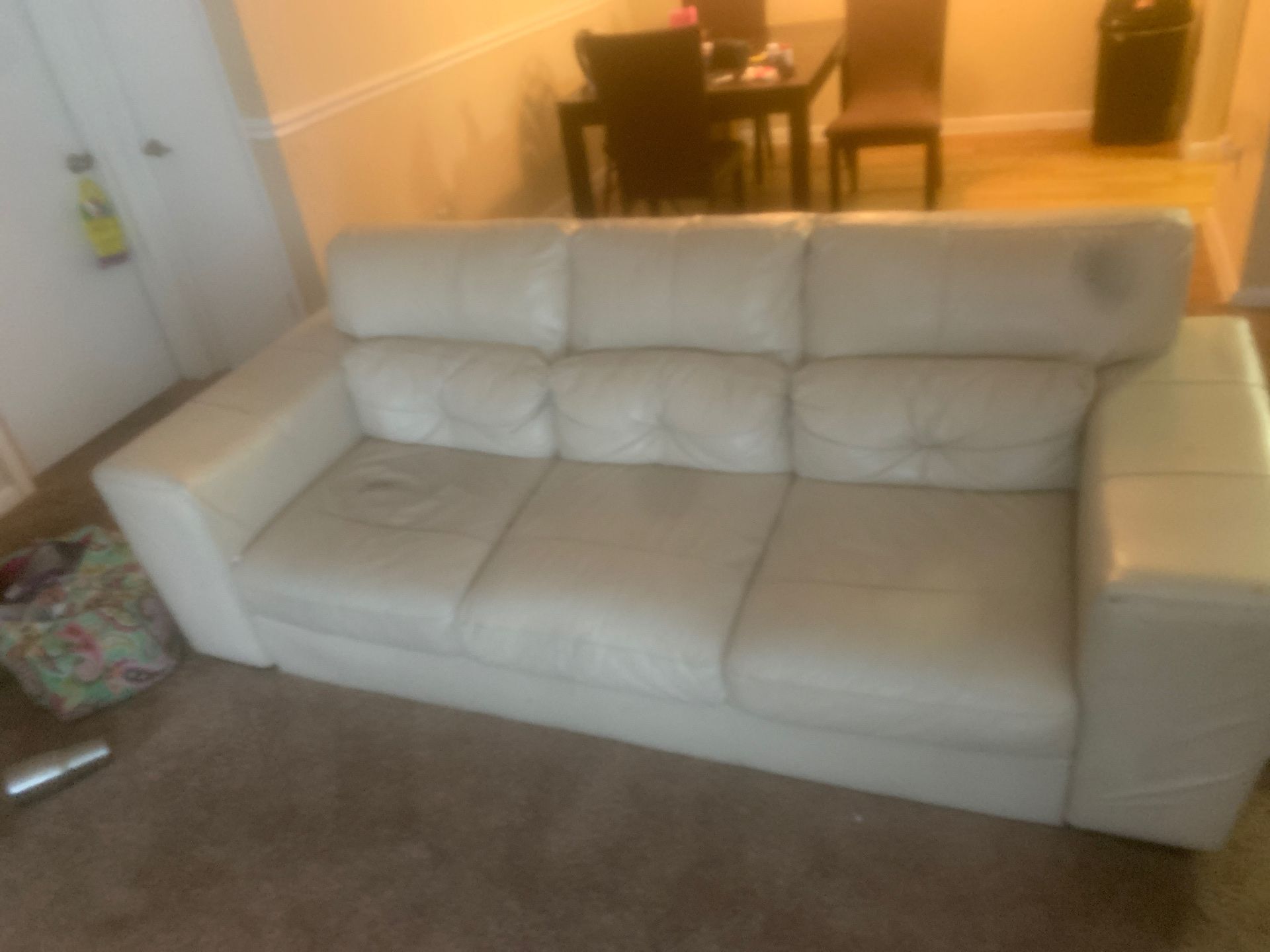White leather couch,