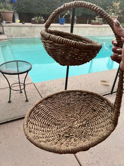 Two-Tier Woven Seagrass Basket Stand