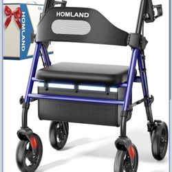 HOMLAND Foldable Rollator Walkers with Seat for Seniors, 8" Big Wheels, 350 Ib.