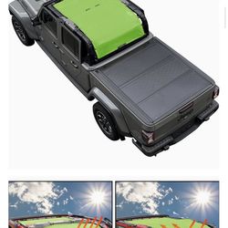 Shadeidea JT Sun Shade Top Sunshade Compatible with Jeep Gladiator Top Shade Mesh Screen Roof Cover (2018-2023)- Wind Noise UV Blocker with GrabBag Po