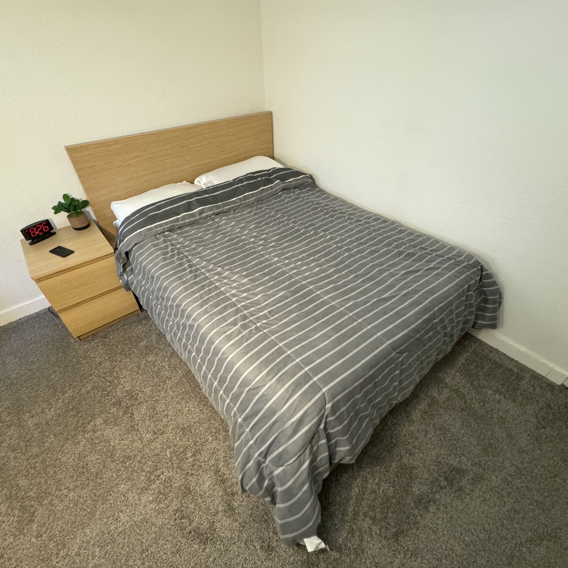 IKEA MALM BED (Full Size Bed Frame, Nightstand and Topper)