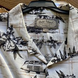HAWAIIAN ALOHA SHIRT WOODY CARS, PALMS. SIZE XXL