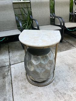 Two Small Side Tables  Marble Gold And Silver 