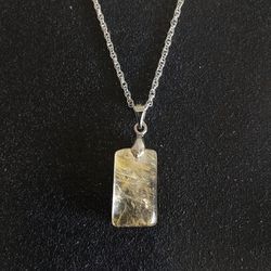 Golden rutilated quartz pendant on 20" inch sterling silver necklace new
