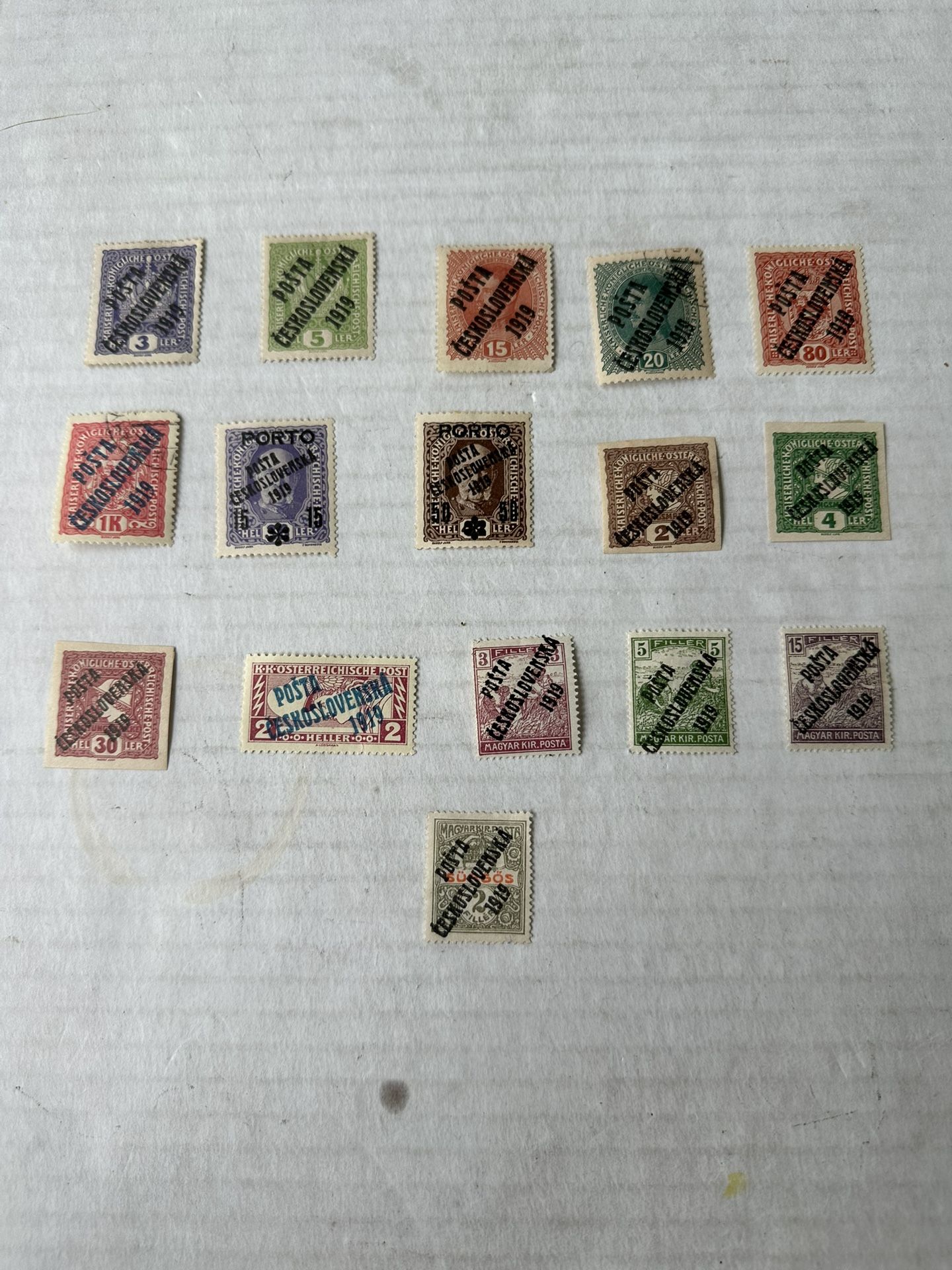 1919 Czechoslovakia Overprint Group Of 16 Stamps MH