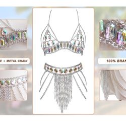 Sexy two-piece body chain suit for women, fashion body jewelry