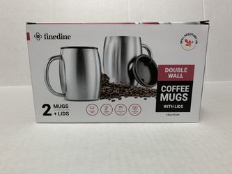 Stainless Steel Coffee Mugs with Lids (Set of 2) Double Walled BPA Free - 14 oz