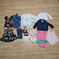 Bulk LOT 16 Piece Baby Girl Clothing Bundle Dresses Jacket Jeans Shoes Variety Sizing 0-6M 8M - Good Condition