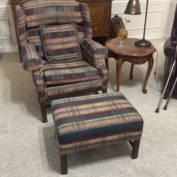 Ethan Allen Wing Back Chair With Ottoman. 