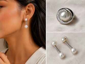 Pearls and diamonds on white gold 14k