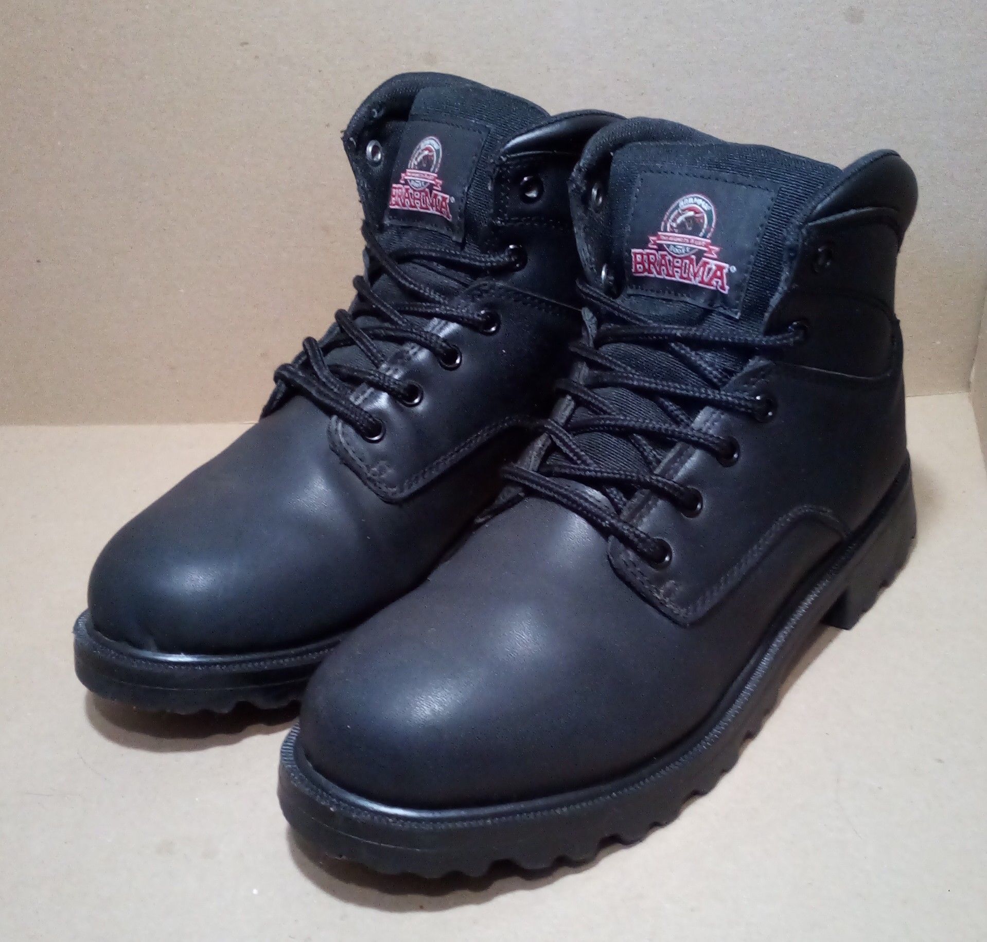 Black Leather Brahma Steel-Toe Work Boots