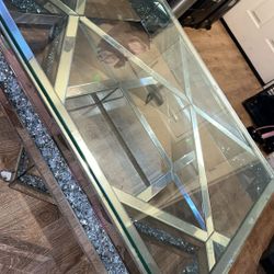 glass table glamourous with diamond sparkle 