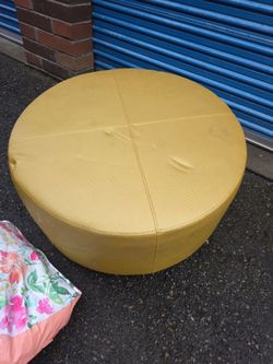 Large Round Yellow Ottoman Footstool