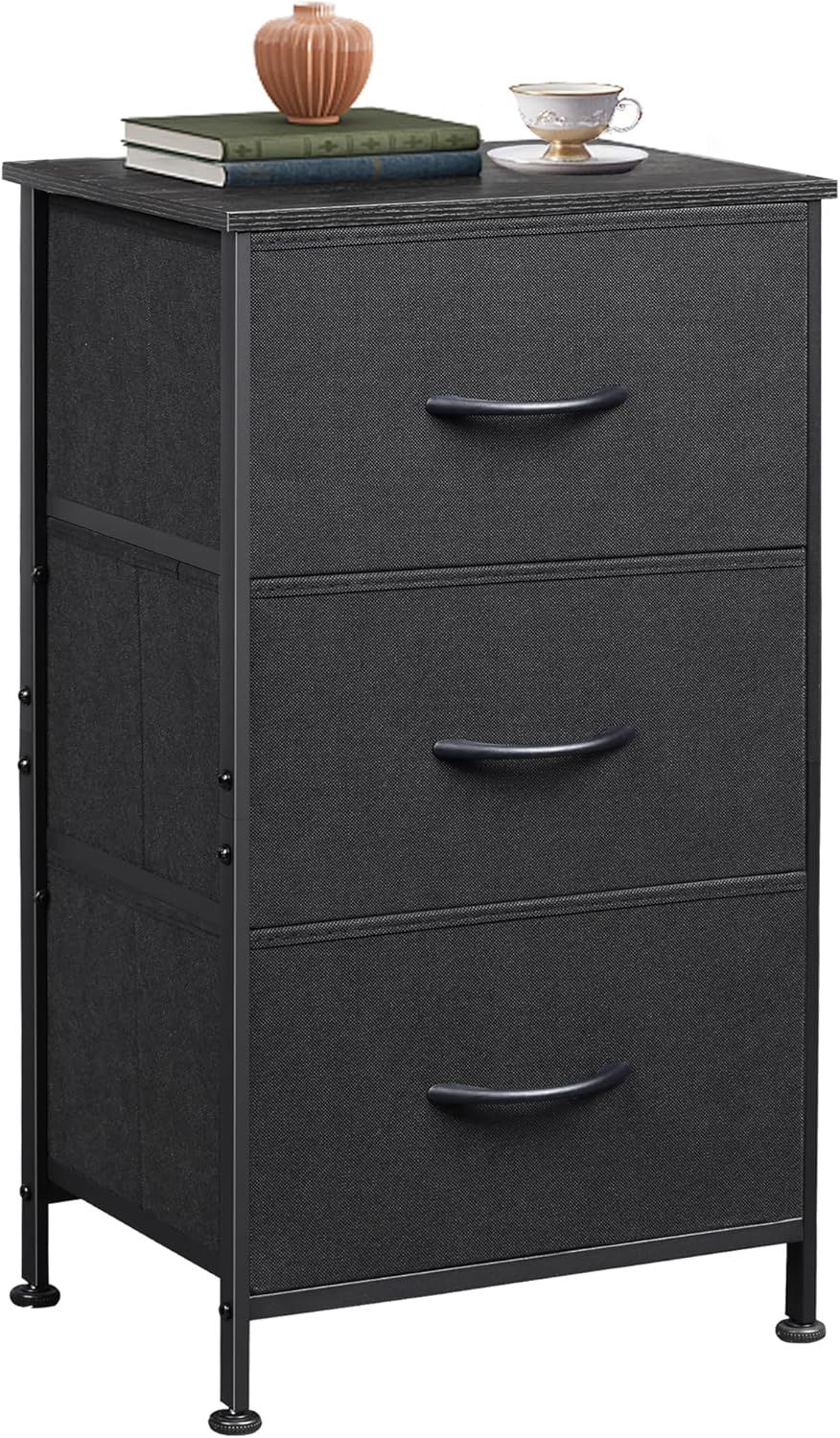 3-Drawer Fabric Dresser / Nightstand (Charcoal Black, Corner Unit)