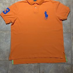 Polo Ralph Lauren Custom Fit Orange Big Pony #3 Mesh Polo Shirt XL *READ*