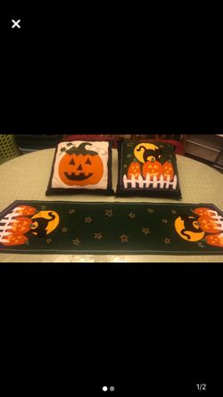 Halloween Table Runner and 2 Pillows. $12.00 for the set.