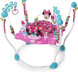 Bright Starts Disney Baby MINNIE MOUSE PeekABoo Baby Activity Center Jumper with 8 Toys, Lights & Sounds, 360-Degree Seat, 6-12 Months (Pink/Blue)