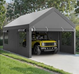 Carport, 12x20 ft Heavy Duty Carport Canopy with Roll-up Windows, Portable Garage with Removable Sidewalls & Doors, Car Canopy with All-Season Tarp fo