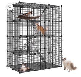 Cage 4-Tier Pet Enclosure with Hammock Indoor Outdoor Cat Crate Black
