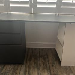 Dark Grey And White Desk With Drawers And Shelving 