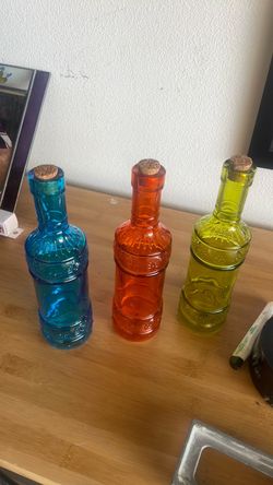 Set of 3 Colored Glass Bottles with Corks