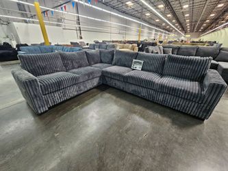 Gray Corduroy L-Shaped Sectional Sofa