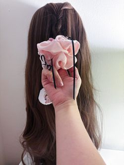 Pink with 3 little black ribbon scrunchie/hair tie