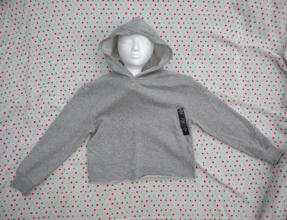 Art Class Girls Fleece Boxy Cropped Raw Edge Hoodie Heather Gray Size XL 14 / 16