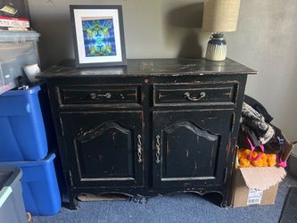 Vintage Solid Wood Farmhouse Buffet Cabinet – Distressed Black