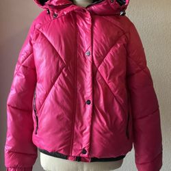 GUESS Women's Pink Hooded Cropped Puffer Jacket Size S Winter Casual