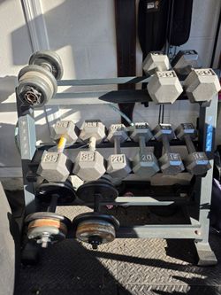 Assorted Dumbbell sets with stand