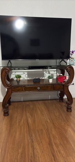 Beautiful glass top console wood table