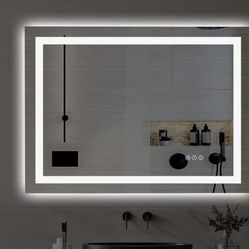 LED MIRROR - 48” x 36” LED Touch Button Bathroom Vanity Mirror, Switchable Color LED with Defogger