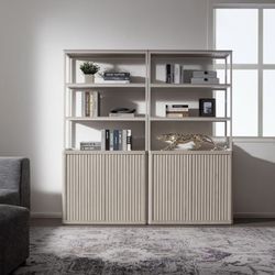 Set of 2, Book Shelf Fluted Bookshelf 71" Tall Bookcase with Doors Storage 5 Tier Mid Century Modern Bookshelves Large Shelves Metal Book Cases for Li