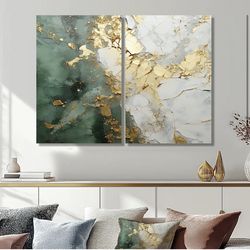 Art Abstract Gold Green Canvas Wall Art Set of 2